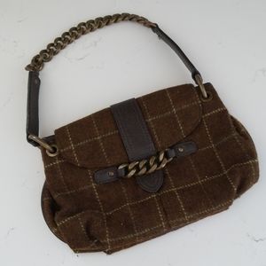 J Crew plaid leather small purse with chain detail